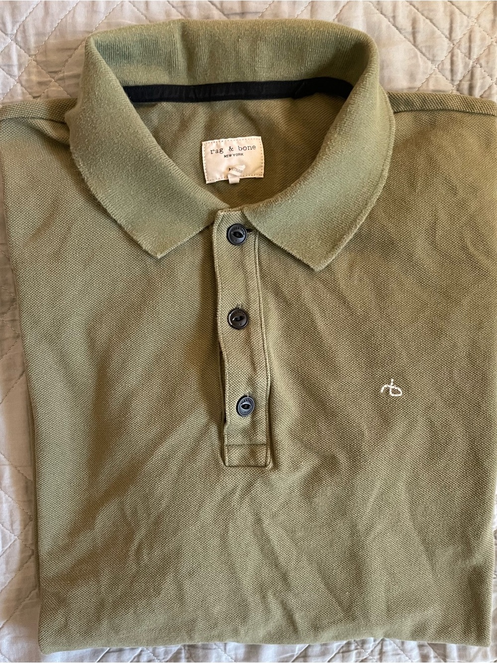 rag & bone NEW YORK Slim Fit Pique Knit Polo Shirt in Olive Size M $175